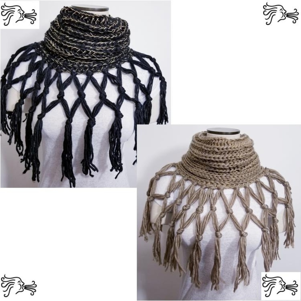 Metallic long tassel infinity scarf Poncho Acrylic